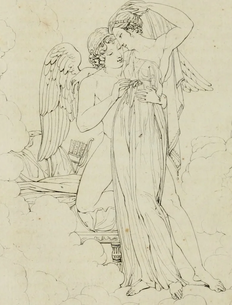 An illustration from Annales du musée et de l'école moderne des beaux-arts : recueil de gravures au trait, d'après les principaux ouvrages de peinture, sculpture, ou projets d'architecture, qui, chaque année, ont remporté le prix, soit aux écoles spéciales, soit aux concours nationaux : les productions des artistes en tous genres, qui, aux différentes expositions, ont été citées avec éloges : les morceaux les plus estimés ou inédits de la galerie de peinture : la suite complète de celle des antiques : édifices anciens et modernes, etc., 1800, leaf 173