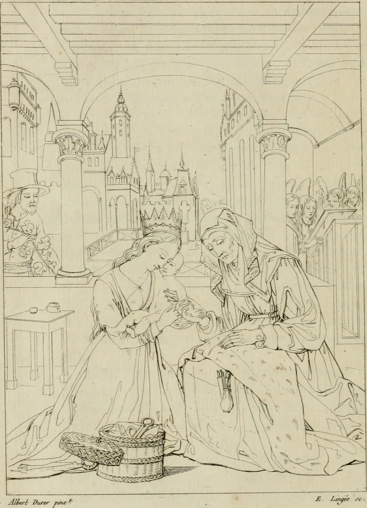 An illustration from Annales du musée et de l'école moderne des beaux-arts : recueil de gravures au trait, d'après les principaux ouvrages de peinture, sculpture, ou projets d'architecture, qui, chaque année, ont remporté le prix, soit aux écoles spéciales, soit aux concours nationaux : les productions des artistes en tous genres, qui, aux différentes expositions, ont été citées avec éloges : les morceaux les plus estimés ou inédits de la galerie de peinture : la suite complète de celle des antiques : édifices anciens et modernes, etc., 1800, leaf 201