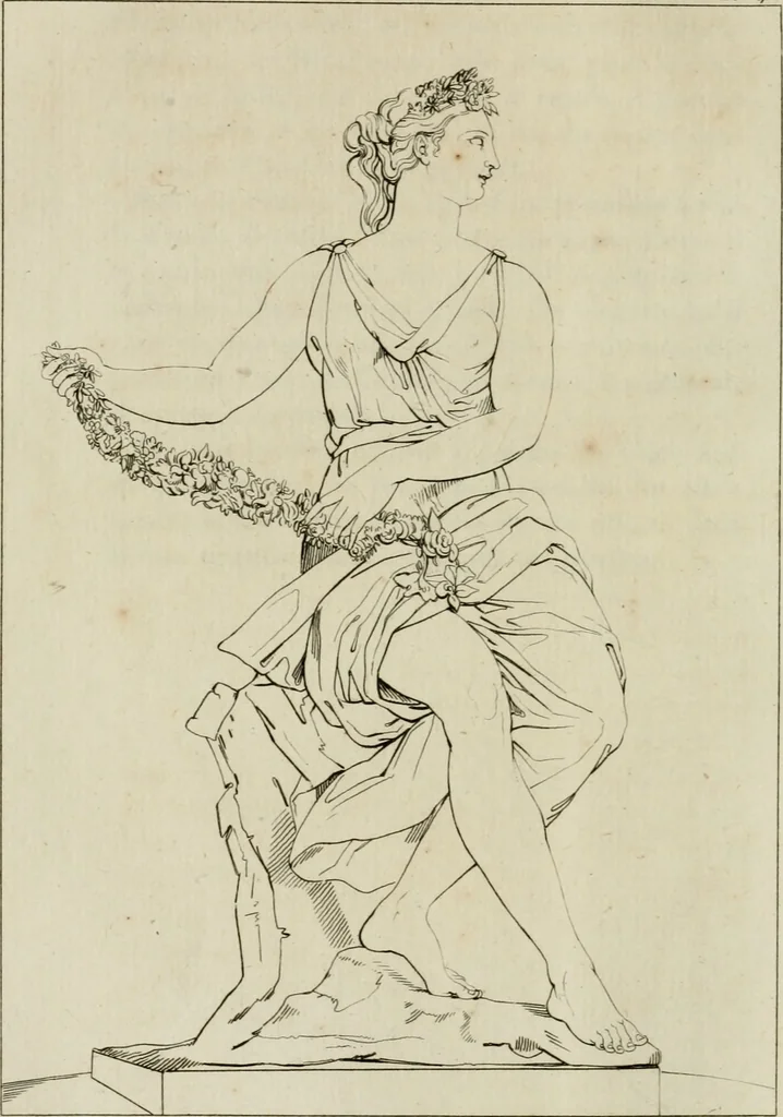 An illustration from Annales du musée et de l'école moderne des beaux-arts : recueil de gravures au trait, d'après les principaux ouvrages de peinture, sculpture, ou projets d'architecture, qui, chaque année, ont remporté le prix, soit aux écoles spéciales, soit aux concours nationaux : les productions des artistes en tous genres, qui, aux différentes expositions, ont été citées avec éloges : les morceaux les plus estimés ou inédits de la galerie de peinture : la suite complète de celle des antiques : édifices anciens et modernes, etc., 1800, leaf 21