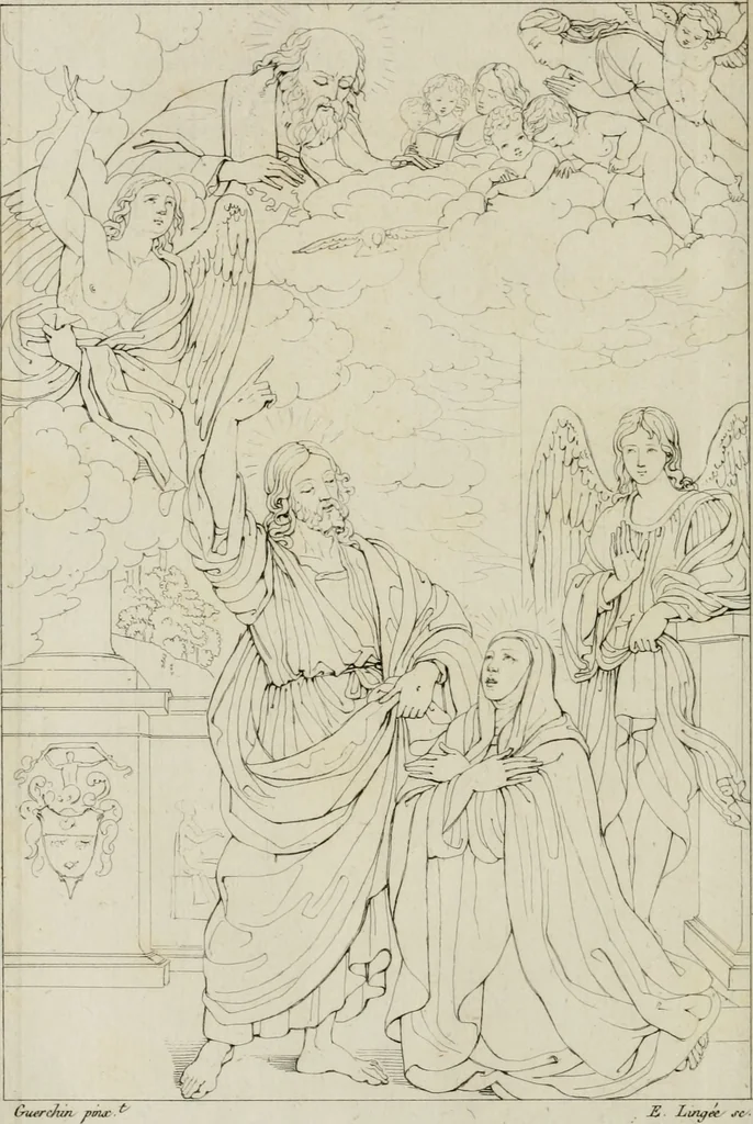 An illustration from Annales du musée et de l'école moderne des beaux-arts : recueil de gravures au trait, d'après les principaux ouvrages de peinture, sculpture, ou projets d'architecture, qui, chaque année, ont remporté le prix, soit aux écoles spéciales, soit aux concours nationaux : les productions des artistes en tous genres, qui, aux différentes expositions, ont été citées avec éloges : les morceaux les plus estimés ou inédits de la galerie de peinture : la suite complète de celle des antiques : édifices anciens et modernes, etc., 1800, leaf 213