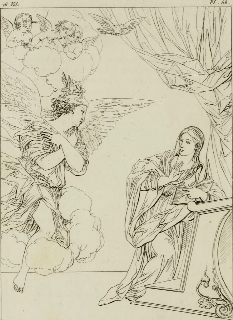 An illustration from Annales du musée et de l'école moderne des beaux-arts : recueil de gravures au trait, d'après les principaux ouvrages de peinture, sculpture, ou projets d'architecture, qui, chaque année, ont remporté le prix, soit aux écoles spéciales, soit aux concours nationaux : les productions des artistes en tous genres, qui, aux différentes expositions, ont été citées avec éloges : les morceaux les plus estimés ou inédits de la galerie de peinture : la suite complète de celle des antiques : édifices anciens et modernes, etc., 1800, leaf 245