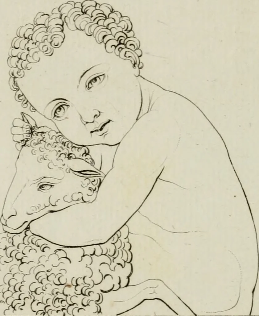 An illustration from Annales du musée et de l'école moderne des beaux-arts : recueil de gravures au trait, d'après les principaux ouvrages de peinture, sculpture, ou projets d'architecture, qui, chaque année, ont remporté le prix, soit aux écoles spéciales, soit aux concours nationaux : les productions des artistes en tous genres, qui, aux différentes expositions, ont été citées avec éloges : les morceaux les plus estimés ou inédits de la galerie de peinture : la suite complète de celle des antiques : édifices anciens et modernes, etc., 1800, leaf 249