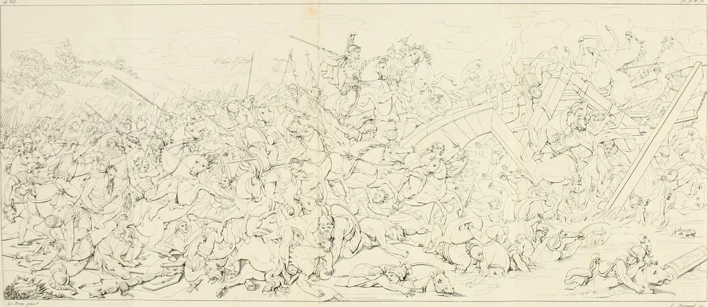 An illustration from Annales du musée et de l'école moderne des beaux-arts : recueil de gravures au trait, d'après les principaux ouvrages de peinture, sculpture, ou projets d'architecture, qui, chaque année, ont remporté le prix, soit aux écoles spéciales, soit aux concours nationaux : les productions des artistes en tous genres, qui, aux différentes expositions, ont été citées avec éloges : les morceaux les plus estimés ou inédits de la galerie de peinture : la suite complète de celle des antiques : édifices anciens et modernes, etc., 1800, leaf 260