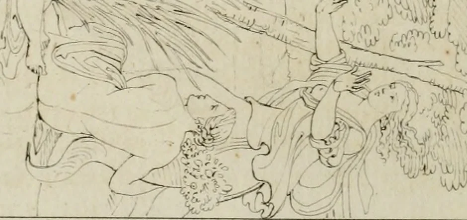 An illustration from Annales du musée et de l'école moderne des beaux-arts : recueil de gravures au trait, d'après les principaux ouvrages de peinture, sculpture, ou projets d'architecture, qui, chaque année, ont remporté le prix, soit aux écoles spéciales, soit aux concours nationaux : les productions des artistes en tous genres, qui, aux différentes expositions, ont été citées avec éloges : les morceaux les plus estimés ou inédits de la galerie de peinture : la suite complète de celle des antiques : édifices anciens et modernes, etc., 1800, leaf 85