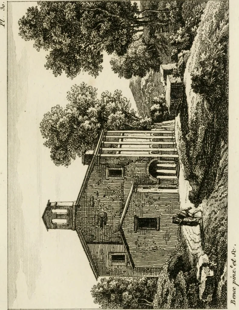 An illustration from Annales du musée et de l'école moderne des beaux-arts : recueil de gravures au trait, d'après les principaux ouvrages de peinture, sculpture, ou projets d'architecture, qui, chaque année, ont remporté le prix, soit aux écoles spéciales, soit aux concours nationaux : les productions des artistes en tous genres, qui, aux différentes expositions, ont été citées avec éloges : les morceaux les plus estimés ou inédits de la galerie de peinture : la suite complète de celle des antiques : édifices anciens et modernes, etc., 1800, leaf 102