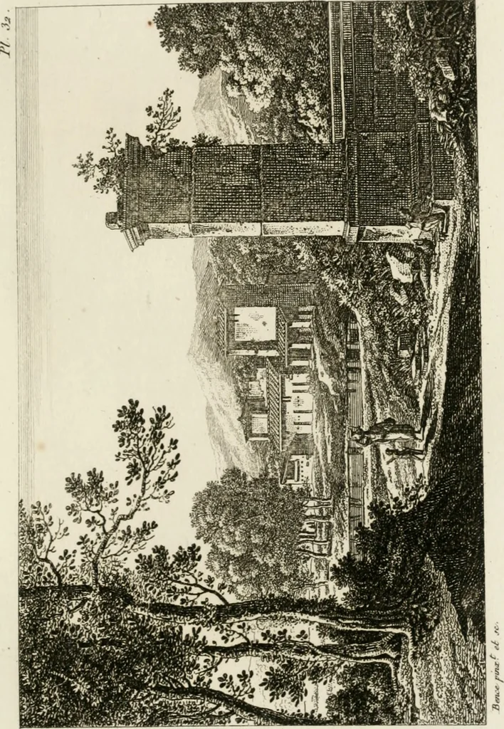 An illustration from Annales du musée et de l'école moderne des beaux-arts : recueil de gravures au trait, d'après les principaux ouvrages de peinture, sculpture, ou projets d'architecture, qui, chaque année, ont remporté le prix, soit aux écoles spéciales, soit aux concours nationaux : les productions des artistes en tous genres, qui, aux différentes expositions, ont été citées avec éloges : les morceaux les plus estimés ou inédits de la galerie de peinture : la suite complète de celle des antiques : édifices anciens et modernes, etc., 1800, leaf 108