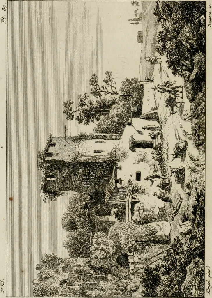 An illustration from Annales du musée et de l'école moderne des beaux-arts : recueil de gravures au trait, d'après les principaux ouvrages de peinture, sculpture, ou projets d'architecture, qui, chaque année, ont remporté le prix, soit aux écoles spéciales, soit aux concours nationaux : les productions des artistes en tous genres, qui, aux différentes expositions, ont été citées avec éloges : les morceaux les plus estimés ou inédits de la galerie de peinture : la suite complète de celle des antiques : édifices anciens et modernes, etc., 1800, leaf 125