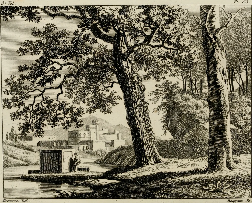 An illustration from Annales du musée et de l'école moderne des beaux-arts : recueil de gravures au trait, d'après les principaux ouvrages de peinture, sculpture, ou projets d'architecture, qui, chaque année, ont remporté le prix, soit aux écoles spéciales, soit aux concours nationaux : les productions des artistes en tous genres, qui, aux différentes expositions, ont été citées avec éloges : les morceaux les plus estimés ou inédits de la galerie de peinture : la suite complète de celle des antiques : édifices anciens et modernes, etc., 1800, leaf 173