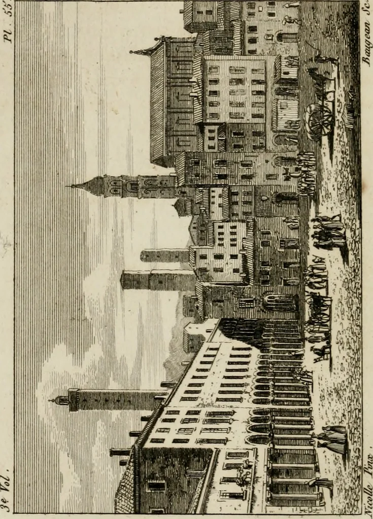 An illustration from Annales du musée et de l'école moderne des beaux-arts : recueil de gravures au trait, d'après les principaux ouvrages de peinture, sculpture, ou projets d'architecture, qui, chaque année, ont remporté le prix, soit aux écoles spéciales, soit aux concours nationaux : les productions des artistes en tous genres, qui, aux différentes expositions, ont été citées avec éloges : les morceaux les plus estimés ou inédits de la galerie de peinture : la suite complète de celle des antiques : édifices anciens et modernes, etc., 1800, leaf 179