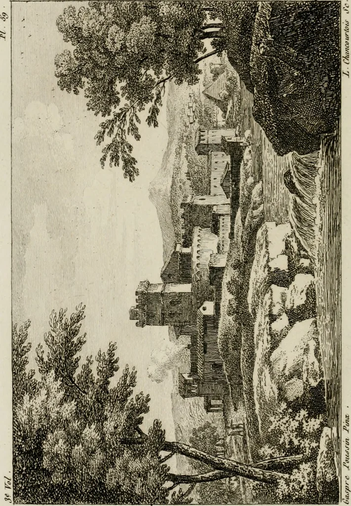 An illustration from Annales du musée et de l'école moderne des beaux-arts : recueil de gravures au trait, d'après les principaux ouvrages de peinture, sculpture, ou projets d'architecture, qui, chaque année, ont remporté le prix, soit aux écoles spéciales, soit aux concours nationaux : les productions des artistes en tous genres, qui, aux différentes expositions, ont été citées avec éloges : les morceaux les plus estimés ou inédits de la galerie de peinture : la suite complète de celle des antiques : édifices anciens et modernes, etc., 1800, leaf 191