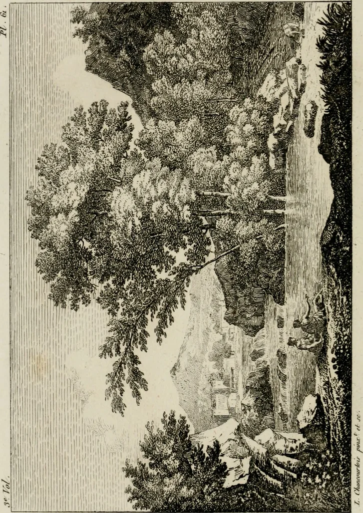 An illustration from Annales du musée et de l'école moderne des beaux-arts : recueil de gravures au trait, d'après les principaux ouvrages de peinture, sculpture, ou projets d'architecture, qui, chaque année, ont remporté le prix, soit aux écoles spéciales, soit aux concours nationaux : les productions des artistes en tous genres, qui, aux différentes expositions, ont été citées avec éloges : les morceaux les plus estimés ou inédits de la galerie de peinture : la suite complète de celle des antiques : édifices anciens et modernes, etc., 1800, leaf 197