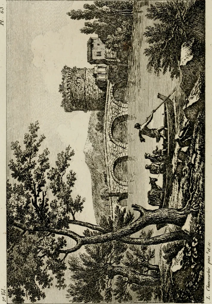 An illustration from Annales du musée et de l'école moderne des beaux-arts : recueil de gravures au trait, d'après les principaux ouvrages de peinture, sculpture, ou projets d'architecture, qui, chaque année, ont remporté le prix, soit aux écoles spéciales, soit aux concours nationaux : les productions des artistes en tous genres, qui, aux différentes expositions, ont été citées avec éloges : les morceaux les plus estimés ou inédits de la galerie de peinture : la suite complète de celle des antiques : édifices anciens et modernes, etc., 1800, leaf 203