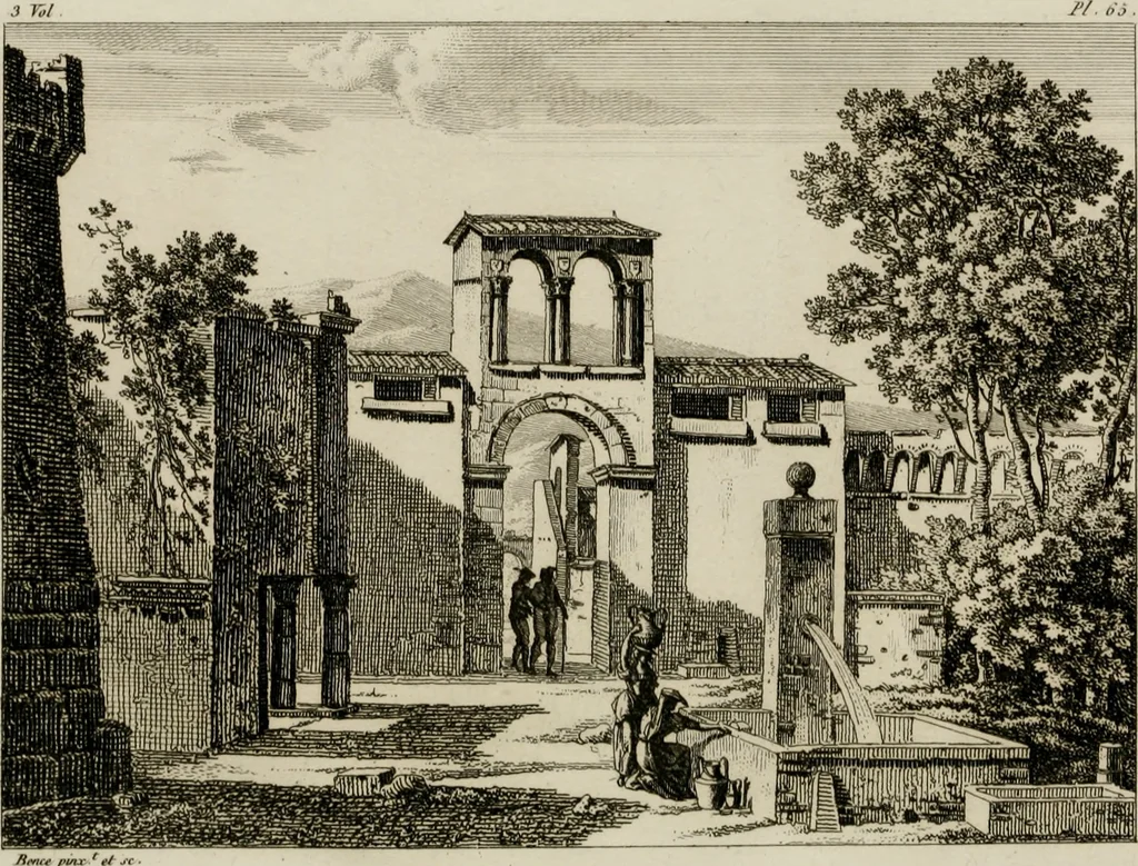 An illustration from Annales du musée et de l'école moderne des beaux-arts : recueil de gravures au trait, d'après les principaux ouvrages de peinture, sculpture, ou projets d'architecture, qui, chaque année, ont remporté le prix, soit aux écoles spéciales, soit aux concours nationaux : les productions des artistes en tous genres, qui, aux différentes expositions, ont été citées avec éloges : les morceaux les plus estimés ou inédits de la galerie de peinture : la suite complète de celle des antiques : édifices anciens et modernes, etc., 1800, leaf 209