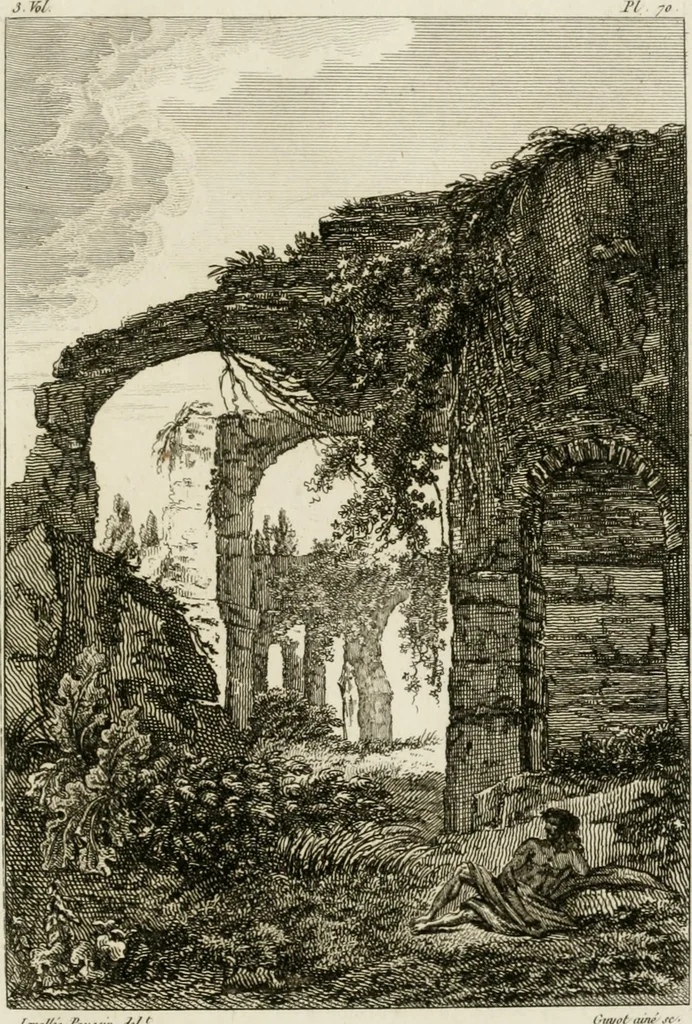 An illustration from Annales du musée et de l'école moderne des beaux-arts : recueil de gravures au trait, d'après les principaux ouvrages de peinture, sculpture, ou projets d'architecture, qui, chaque année, ont remporté le prix, soit aux écoles spéciales, soit aux concours nationaux : les productions des artistes en tous genres, qui, aux différentes expositions, ont été citées avec éloges : les morceaux les plus estimés ou inédits de la galerie de peinture : la suite complète de celle des antiques : édifices anciens et modernes, etc., 1800, leaf 224