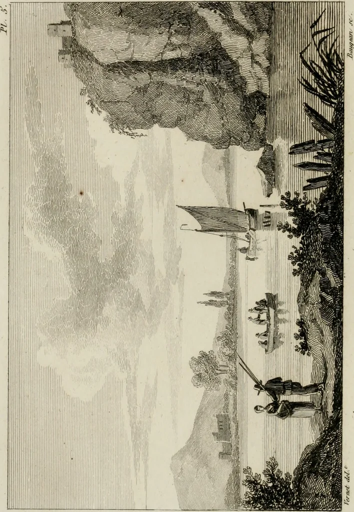 An illustration from Annales du musée et de l'école moderne des beaux-arts : recueil de gravures au trait, d'après les principaux ouvrages de peinture, sculpture, ou projets d'architecture, qui, chaque année, ont remporté le prix, soit aux écoles spéciales, soit aux concours nationaux : les productions des artistes en tous genres, qui, aux différentes expositions, ont été citées avec éloges : les morceaux les plus estimés ou inédits de la galerie de peinture : la suite complète de celle des antiques : édifices anciens et modernes, etc., 1800, leaf 27