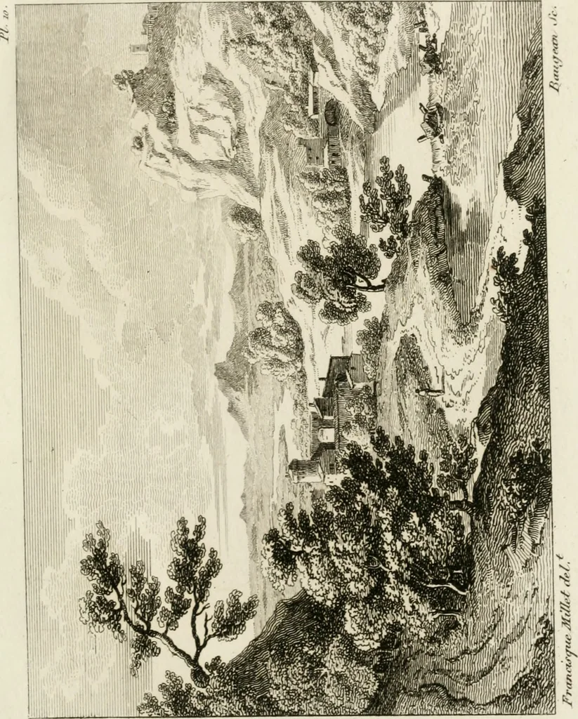 An illustration from Annales du musée et de l'école moderne des beaux-arts : recueil de gravures au trait, d'après les principaux ouvrages de peinture, sculpture, ou projets d'architecture, qui, chaque année, ont remporté le prix, soit aux écoles spéciales, soit aux concours nationaux : les productions des artistes en tous genres, qui, aux différentes expositions, ont été citées avec éloges : les morceaux les plus estimés ou inédits de la galerie de peinture : la suite complète de celle des antiques : édifices anciens et modernes, etc., 1800, leaf 42