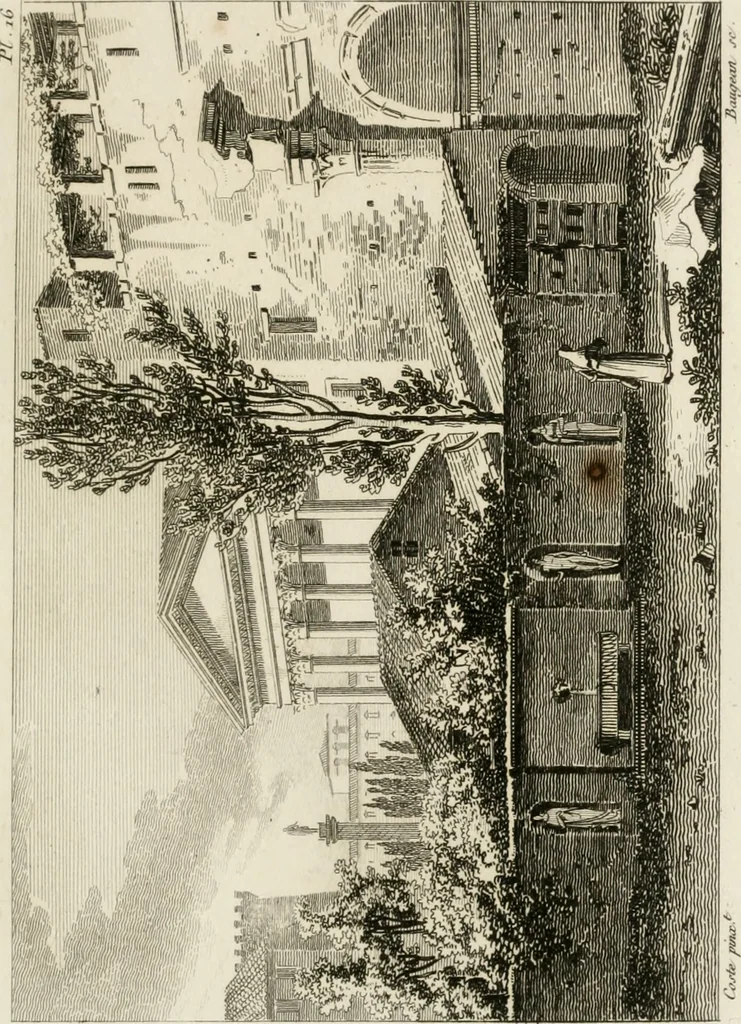 An illustration from Annales du musée et de l'école moderne des beaux-arts : recueil de gravures au trait, d'après les principaux ouvrages de peinture, sculpture, ou projets d'architecture, qui, chaque année, ont remporté le prix, soit aux écoles spéciales, soit aux concours nationaux : les productions des artistes en tous genres, qui, aux différentes expositions, ont été citées avec éloges : les morceaux les plus estimés ou inédits de la galerie de peinture : la suite complète de celle des antiques : édifices anciens et modernes, etc., 1800, leaf 60
