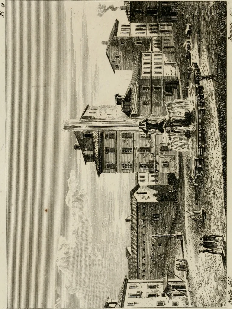 An illustration from Annales du musée et de l'école moderne des beaux-arts : recueil de gravures au trait, d'après les principaux ouvrages de peinture, sculpture, ou projets d'architecture, qui, chaque année, ont remporté le prix, soit aux écoles spéciales, soit aux concours nationaux : les productions des artistes en tous genres, qui, aux différentes expositions, ont été citées avec éloges : les morceaux les plus estimés ou inédits de la galerie de peinture : la suite complète de celle des antiques : édifices anciens et modernes, etc., 1800, leaf 69