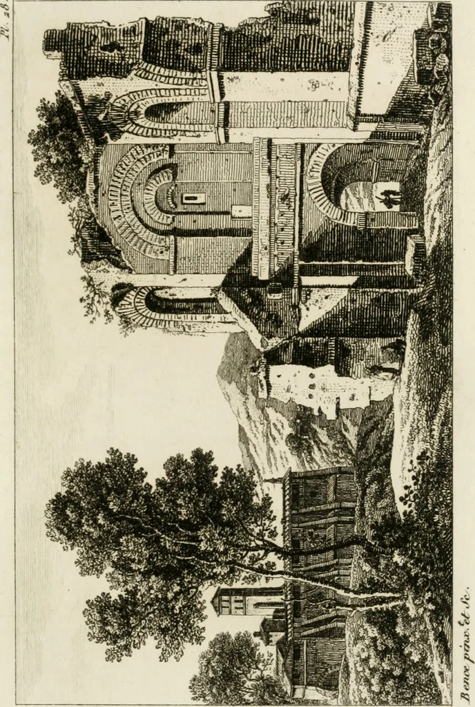An illustration from Annales du musée et de l'école moderne des beaux-arts : recueil de gravures au trait, d'après les principaux ouvrages de peinture, sculpture, ou projets d'architecture, qui, chaque année, ont remporté le prix, soit aux écoles spéciales, soit aux concours nationaux : les productions des artistes en tous genres, qui, aux différentes expositions, ont été citées avec éloges : les morceaux les plus estimés ou inédits de la galerie de peinture : la suite complète de celle des antiques : édifices anciens et modernes, etc., 1800, leaf 96