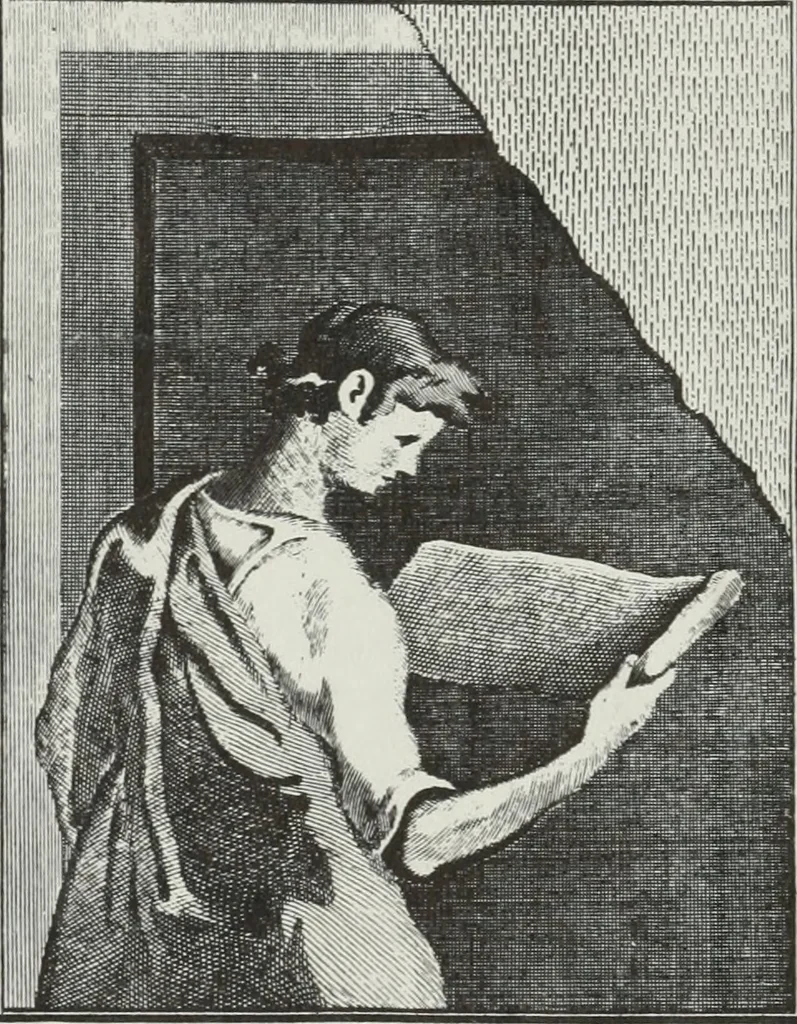 An illustration from Annales du musée et de l'école moderne des beaux-arts : recueil de gravures au trait, d'après les principaux ouvrages de peinture, sculpture, ou projets d'architecture, qui, chaque année, ont remporté le prix, soit aux écoles spéciales, soit aux concours nationaux : les productions des artistes en tous genres, qui, aux différentes expositions, ont été citées avec éloges : les morceaux les plus estimés ou inédits de la galerie de peinture : la suite complète de celle des antiques : édifices anciens et modernes, etc., 1800, leaf 1