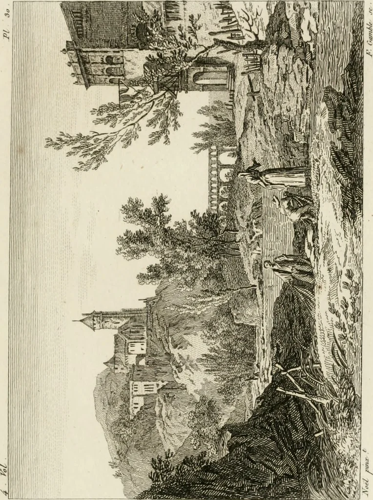 An illustration from Annales du musée et de l'école moderne des beaux-arts : recueil de gravures au trait, d'après les principaux ouvrages de peinture, sculpture, ou projets d'architecture, qui, chaque année, ont remporté le prix, soit aux écoles spéciales, soit aux concours nationaux : les productions des artistes en tous genres, qui, aux différentes expositions, ont été citées avec éloges : les morceaux les plus estimés ou inédits de la galerie de peinture : la suite complète de celle des antiques : édifices anciens et modernes, etc., 1800, leaf 100