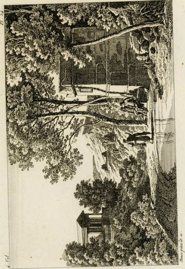 An illustration from Annales du musée et de l'école moderne des beaux-arts : recueil de gravures au trait, d'après les principaux ouvrages de peinture, sculpture, ou projets d'architecture, qui, chaque année, ont remporté le prix, soit aux écoles spéciales, soit aux concours nationaux : les productions des artistes en tous genres, qui, aux différentes expositions, ont été citées avec éloges : les morceaux les plus estimés ou inédits de la galerie de peinture : la suite complète de celle des antiques : édifices anciens et modernes, etc., 1800, leaf 112
