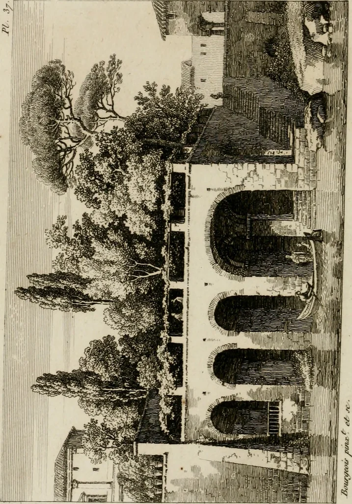 An illustration from Annales du musée et de l'école moderne des beaux-arts : recueil de gravures au trait, d'après les principaux ouvrages de peinture, sculpture, ou projets d'architecture, qui, chaque année, ont remporté le prix, soit aux écoles spéciales, soit aux concours nationaux : les productions des artistes en tous genres, qui, aux différentes expositions, ont été citées avec éloges : les morceaux les plus estimés ou inédits de la galerie de peinture : la suite complète de celle des antiques : édifices anciens et modernes, etc., 1800, leaf 121