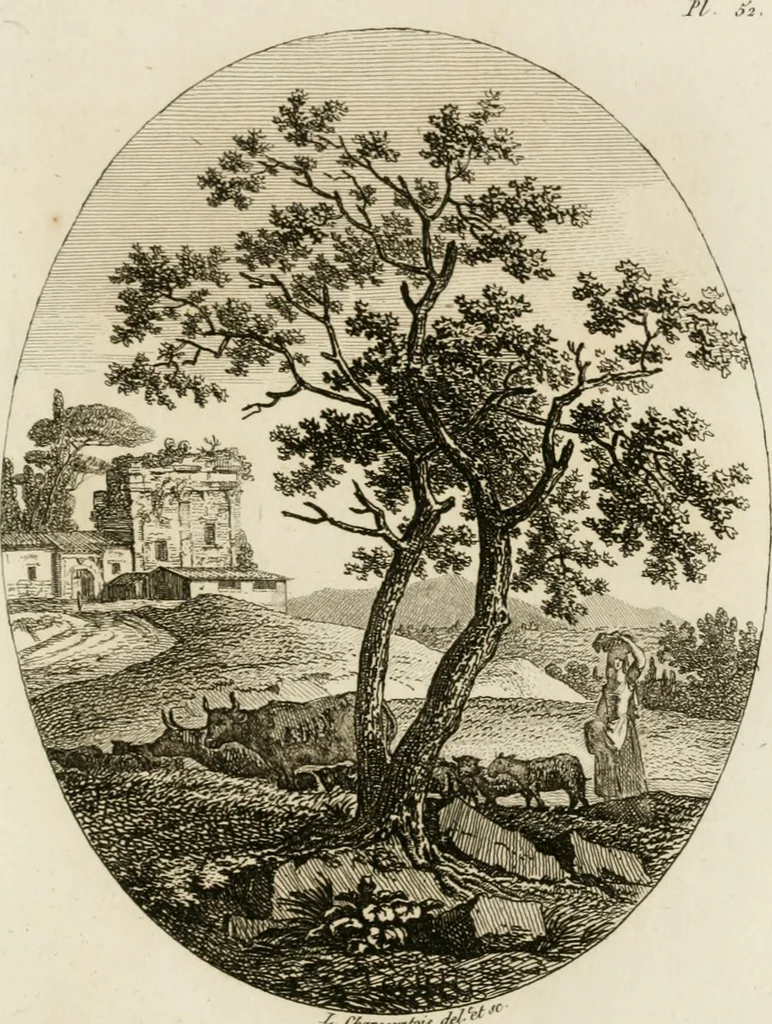 An illustration from Annales du musée et de l'école moderne des beaux-arts : recueil de gravures au trait, d'après les principaux ouvrages de peinture, sculpture, ou projets d'architecture, qui, chaque année, ont remporté le prix, soit aux écoles spéciales, soit aux concours nationaux : les productions des artistes en tous genres, qui, aux différentes expositions, ont été citées avec éloges : les morceaux les plus estimés ou inédits de la galerie de peinture : la suite complète de celle des antiques : édifices anciens et modernes, etc., 1800, leaf 166