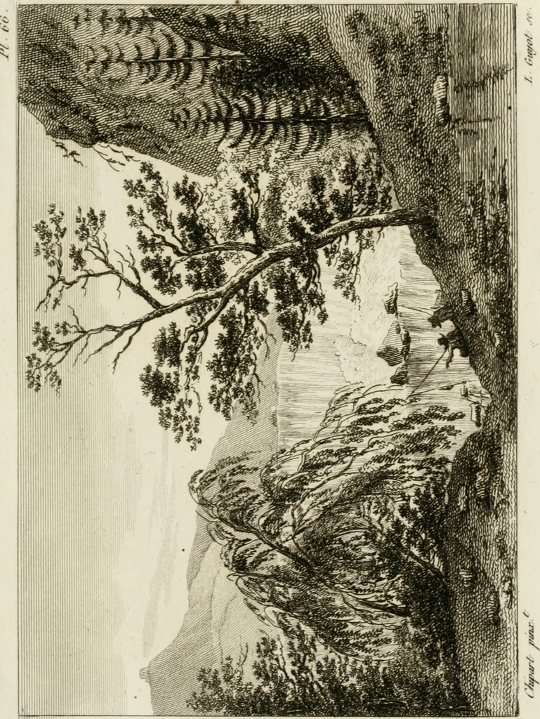 An illustration from Annales du musée et de l'école moderne des beaux-arts : recueil de gravures au trait, d'après les principaux ouvrages de peinture, sculpture, ou projets d'architecture, qui, chaque année, ont remporté le prix, soit aux écoles spéciales, soit aux concours nationaux : les productions des artistes en tous genres, qui, aux différentes expositions, ont été citées avec éloges : les morceaux les plus estimés ou inédits de la galerie de peinture : la suite complète de celle des antiques : édifices anciens et modernes, etc., 1800, leaf 208