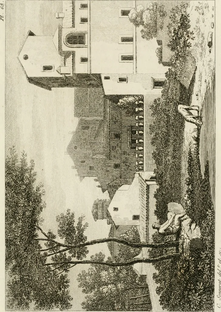 An illustration from Annales du musée et de l'école moderne des beaux-arts : recueil de gravures au trait, d'après les principaux ouvrages de peinture, sculpture, ou projets d'architecture, qui, chaque année, ont remporté le prix, soit aux écoles spéciales, soit aux concours nationaux : les productions des artistes en tous genres, qui, aux différentes expositions, ont été citées avec éloges : les morceaux les plus estimés ou inédits de la galerie de peinture : la suite complète de celle des antiques : édifices anciens et modernes, etc., 1800, leaf 214