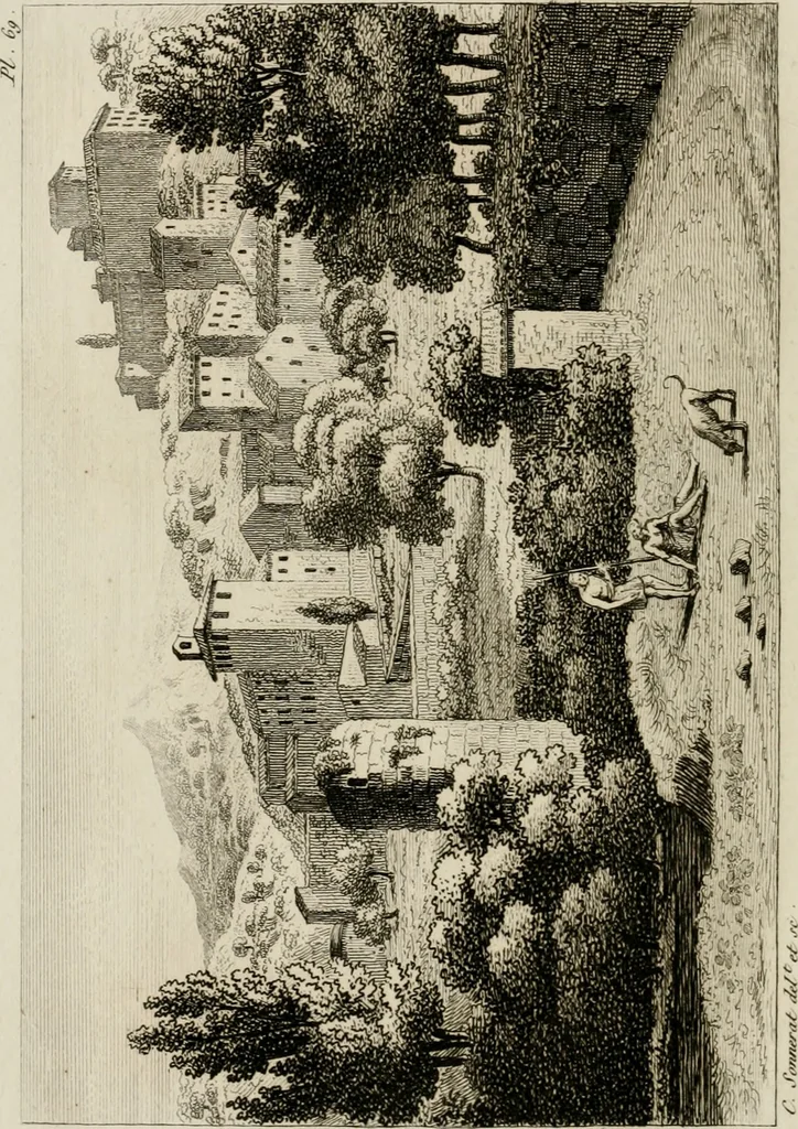 An illustration from Annales du musée et de l'école moderne des beaux-arts : recueil de gravures au trait, d'après les principaux ouvrages de peinture, sculpture, ou projets d'architecture, qui, chaque année, ont remporté le prix, soit aux écoles spéciales, soit aux concours nationaux : les productions des artistes en tous genres, qui, aux différentes expositions, ont été citées avec éloges : les morceaux les plus estimés ou inédits de la galerie de peinture : la suite complète de celle des antiques : édifices anciens et modernes, etc., 1800, leaf 217