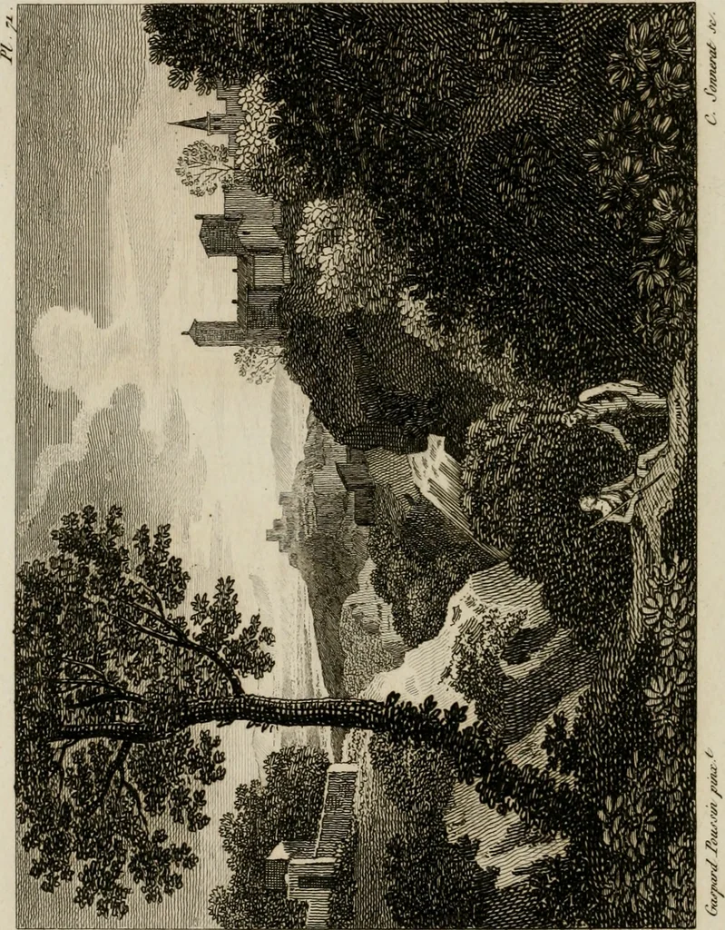 An illustration from Annales du musée et de l'école moderne des beaux-arts : recueil de gravures au trait, d'après les principaux ouvrages de peinture, sculpture, ou projets d'architecture, qui, chaque année, ont remporté le prix, soit aux écoles spéciales, soit aux concours nationaux : les productions des artistes en tous genres, qui, aux différentes expositions, ont été citées avec éloges : les morceaux les plus estimés ou inédits de la galerie de peinture : la suite complète de celle des antiques : édifices anciens et modernes, etc., 1800, leaf 223