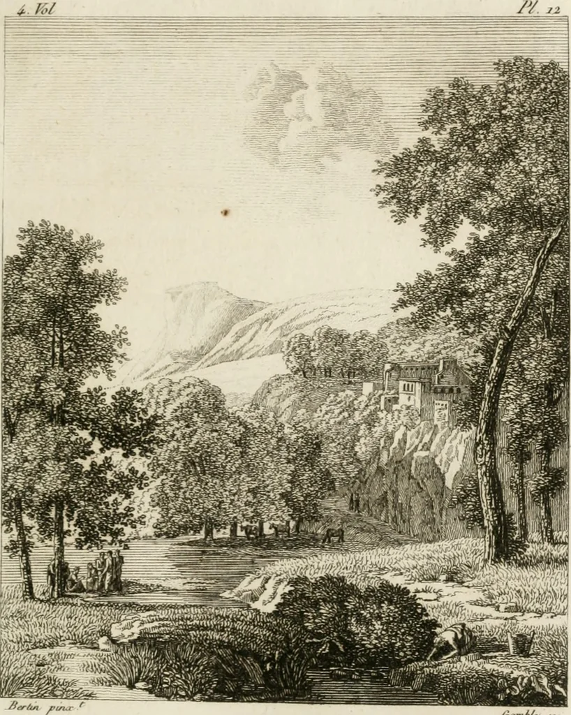 An illustration from Annales du musée et de l'école moderne des beaux-arts : recueil de gravures au trait, d'après les principaux ouvrages de peinture, sculpture, ou projets d'architecture, qui, chaque année, ont remporté le prix, soit aux écoles spéciales, soit aux concours nationaux : les productions des artistes en tous genres, qui, aux différentes expositions, ont été citées avec éloges : les morceaux les plus estimés ou inédits de la galerie de peinture : la suite complète de celle des antiques : édifices anciens et modernes, etc., 1800, leaf 46