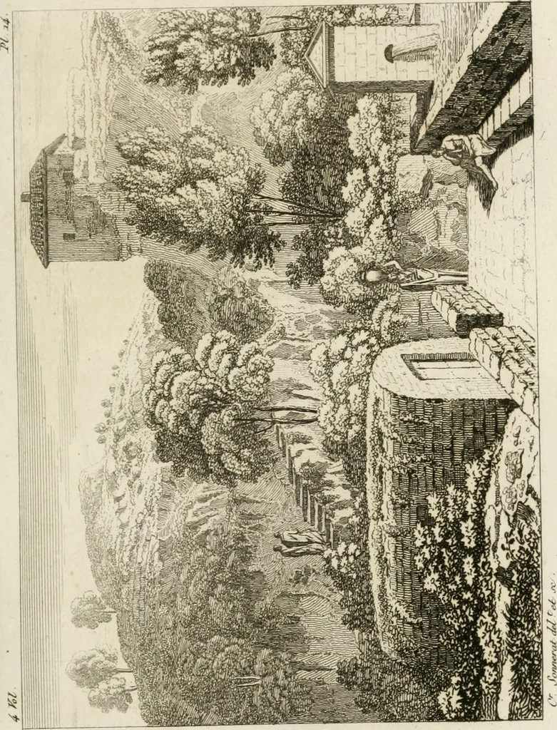 An illustration from Annales du musée et de l'école moderne des beaux-arts : recueil de gravures au trait, d'après les principaux ouvrages de peinture, sculpture, ou projets d'architecture, qui, chaque année, ont remporté le prix, soit aux écoles spéciales, soit aux concours nationaux : les productions des artistes en tous genres, qui, aux différentes expositions, ont été citées avec éloges : les morceaux les plus estimés ou inédits de la galerie de peinture : la suite complète de celle des antiques : édifices anciens et modernes, etc., 1800, leaf 52