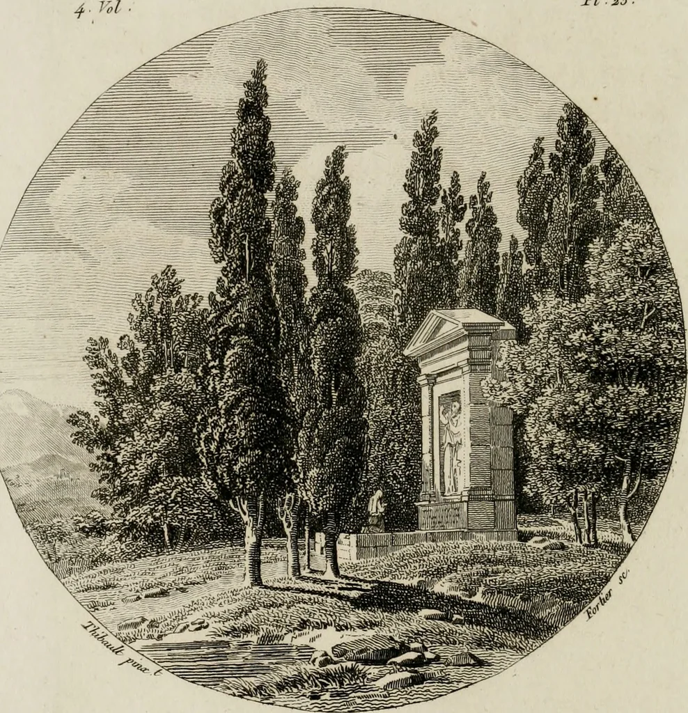 An illustration from Annales du musée et de l'école moderne des beaux-arts : recueil de gravures au trait, d'après les principaux ouvrages de peinture, sculpture, ou projets d'architecture, qui, chaque année, ont remporté le prix, soit aux écoles spéciales, soit aux concours nationaux : les productions des artistes en tous genres, qui, aux différentes expositions, ont été citées avec éloges : les morceaux les plus estimés ou inédits de la galerie de peinture : la suite complète de celle des antiques : édifices anciens et modernes, etc., 1800, leaf 85
