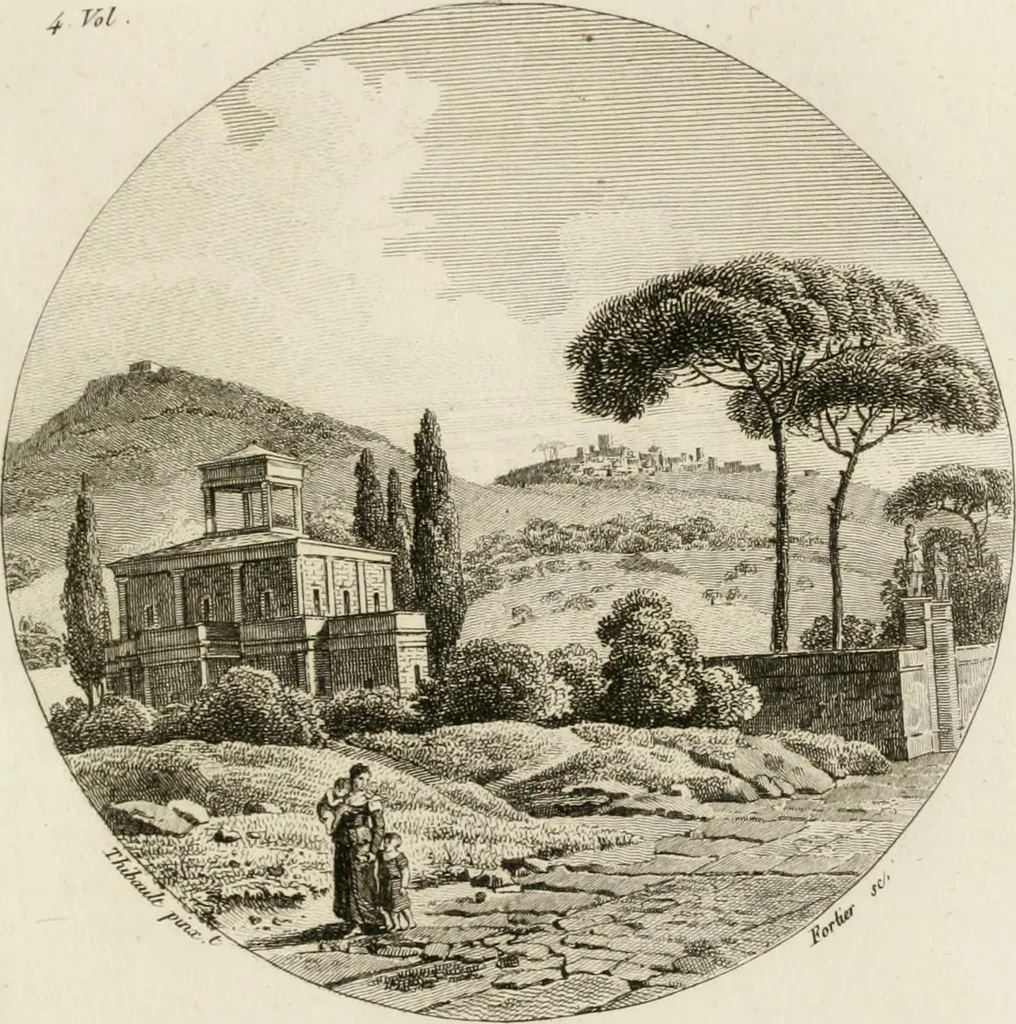 An illustration from Annales du musée et de l'école moderne des beaux-arts : recueil de gravures au trait, d'après les principaux ouvrages de peinture, sculpture, ou projets d'architecture, qui, chaque année, ont remporté le prix, soit aux écoles spéciales, soit aux concours nationaux : les productions des artistes en tous genres, qui, aux différentes expositions, ont été citées avec éloges : les morceaux les plus estimés ou inédits de la galerie de peinture : la suite complète de celle des antiques : édifices anciens et modernes, etc., 1800, leaf 88