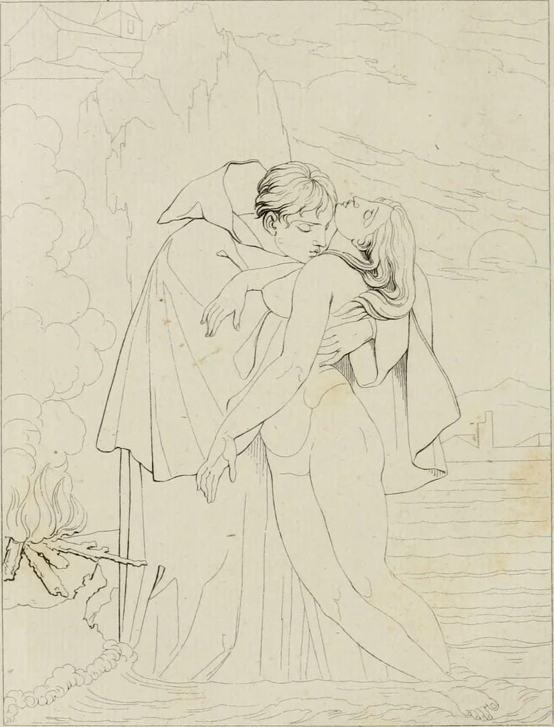 An illustration from Annales du musée et de l'école moderne des beaux-arts : recueil de gravures au trait, d'après les principaux ouvrages de peinture, sculpture, ou projets d'architecture, qui, chaque année, ont remporté le prix, soit aux écoles spéciales, soit aux concours nationaux : les productions des artistes en tous genres, qui, aux différentes expositions, ont été citées avec éloges : les morceaux les plus estimés ou inédits de la galerie de peinture : la suite complète de celle des antiques : édifices anciens et modernes, etc., 1800, leaf 113
