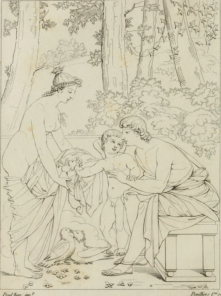 An illustration from Annales du musée et de l'école moderne des beaux-arts : recueil de gravures au trait, d'après les principaux ouvrages de peinture, sculpture, ou projets d'architecture, qui, chaque année, ont remporté le prix, soit aux écoles spéciales, soit aux concours nationaux : les productions des artistes en tous genres, qui, aux différentes expositions, ont été citées avec éloges : les morceaux les plus estimés ou inédits de la galerie de peinture : la suite complète de celle des antiques : édifices anciens et modernes, etc., 1800, leaf 137