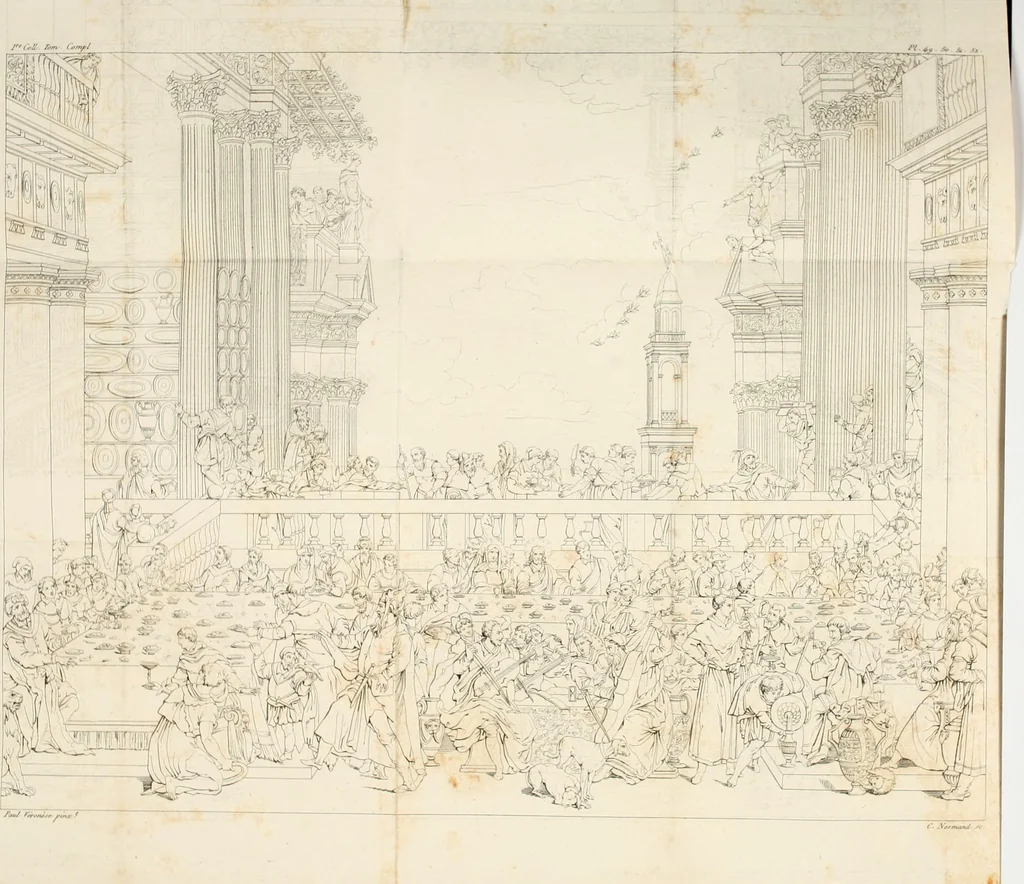 An illustration from Annales du musée et de l'école moderne des beaux-arts : recueil de gravures au trait, d'après les principaux ouvrages de peinture, sculpture, ou projets d'architecture, qui, chaque année, ont remporté le prix, soit aux écoles spéciales, soit aux concours nationaux : les productions des artistes en tous genres, qui, aux différentes expositions, ont été citées avec éloges : les morceaux les plus estimés ou inédits de la galerie de peinture : la suite complète de celle des antiques : édifices anciens et modernes, etc., 1800, leaf 166