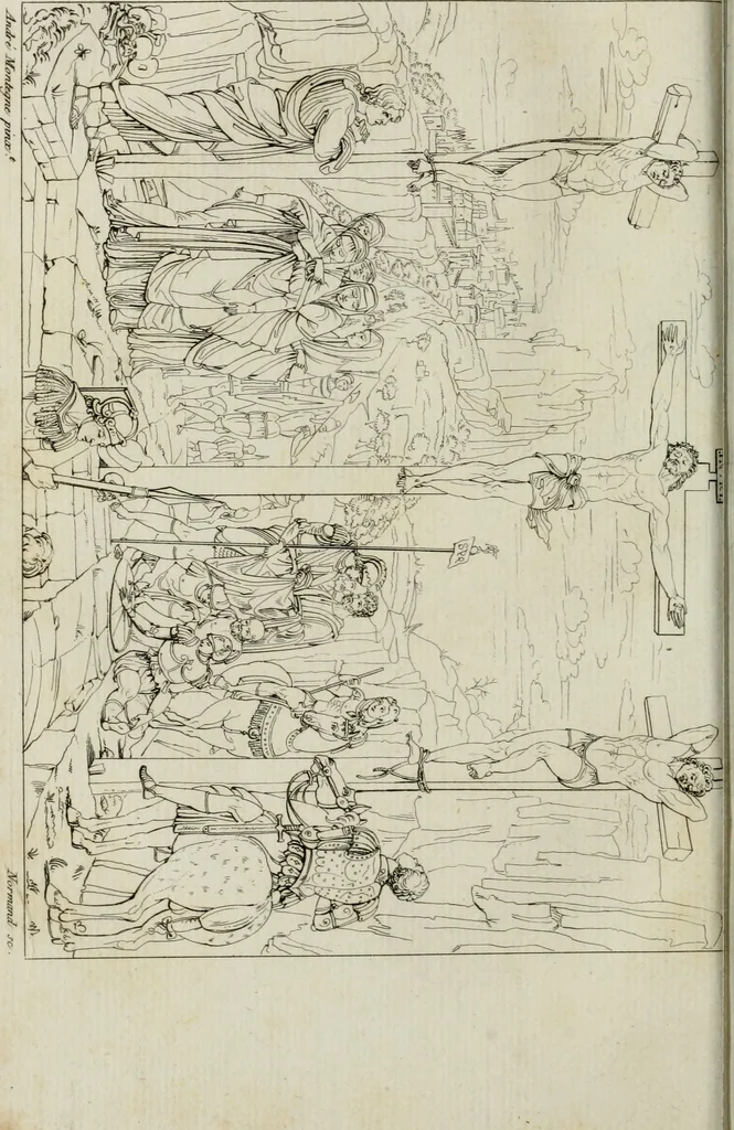 An illustration from Annales du musée et de l'école moderne des beaux-arts : recueil de gravures au trait, d'après les principaux ouvrages de peinture, sculpture, ou projets d'architecture, qui, chaque année, ont remporté le prix, soit aux écoles spéciales, soit aux concours nationaux : les productions des artistes en tous genres, qui, aux différentes expositions, ont été citées avec éloges : les morceaux les plus estimés ou inédits de la galerie de peinture : la suite complète de celle des antiques : édifices anciens et modernes, etc., 1800, leaf 209