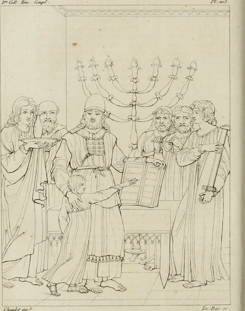 An illustration from Annales du musée et de l'école moderne des beaux-arts : recueil de gravures au trait, d'après les principaux ouvrages de peinture, sculpture, ou projets d'architecture, qui, chaque année, ont remporté le prix, soit aux écoles spéciales, soit aux concours nationaux : les productions des artistes en tous genres, qui, aux différentes expositions, ont été citées avec éloges : les morceaux les plus estimés ou inédits de la galerie de peinture : la suite complète de celle des antiques : édifices anciens et modernes, etc., 1800, leaf 323