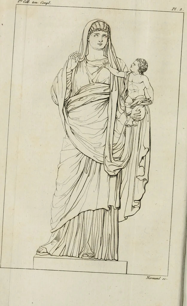 An illustration from Annales du musée et de l'école moderne des beaux-arts : recueil de gravures au trait, d'après les principaux ouvrages de peinture, sculpture, ou projets d'architecture, qui, chaque année, ont remporté le prix, soit aux écoles spéciales, soit aux concours nationaux : les productions des artistes en tous genres, qui, aux différentes expositions, ont été citées avec éloges : les morceaux les plus estimés ou inédits de la galerie de peinture : la suite complète de celle des antiques : édifices anciens et modernes, etc., 1800, leaf 41