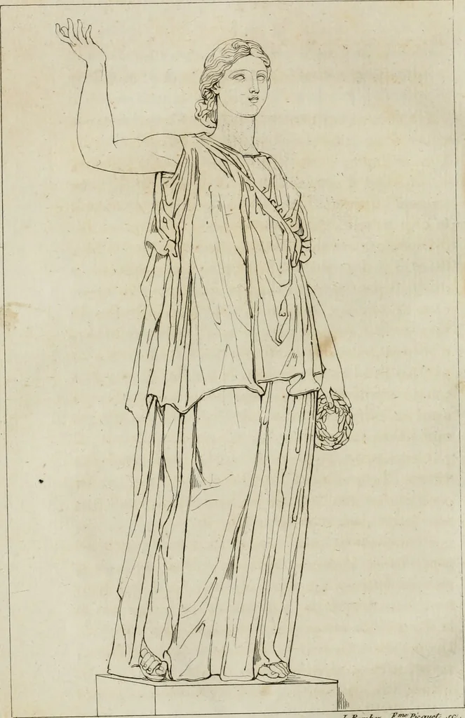 An illustration from Annales du musée et de l'école moderne des beaux-arts : recueil de gravures au trait, d'après les principaux ouvrages de peinture, sculpture, ou projets d'architecture, qui, chaque année, ont remporté le prix, soit aux écoles spéciales, soit aux concours nationaux : les productions des artistes en tous genres, qui, aux différentes expositions, ont été citées avec éloges : les morceaux les plus estimés ou inédits de la galerie de peinture : la suite complète de celle des antiques : édifices anciens et modernes, etc., 1800, leaf 121