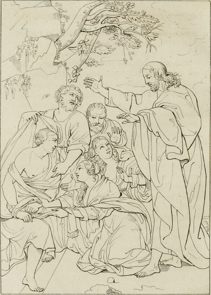 An illustration from Annales du musée et de l'école moderne des beaux-arts : recueil de gravures au trait, d'après les principaux ouvrages de peinture, sculpture, ou projets d'architecture, qui, chaque année, ont remporté le prix, soit aux écoles spéciales, soit aux concours nationaux : les productions des artistes en tous genres, qui, aux différentes expositions, ont été citées avec éloges : les morceaux les plus estimés ou inédits de la galerie de peinture : la suite complète de celle des antiques : édifices anciens et modernes, etc., 1800, leaf 145