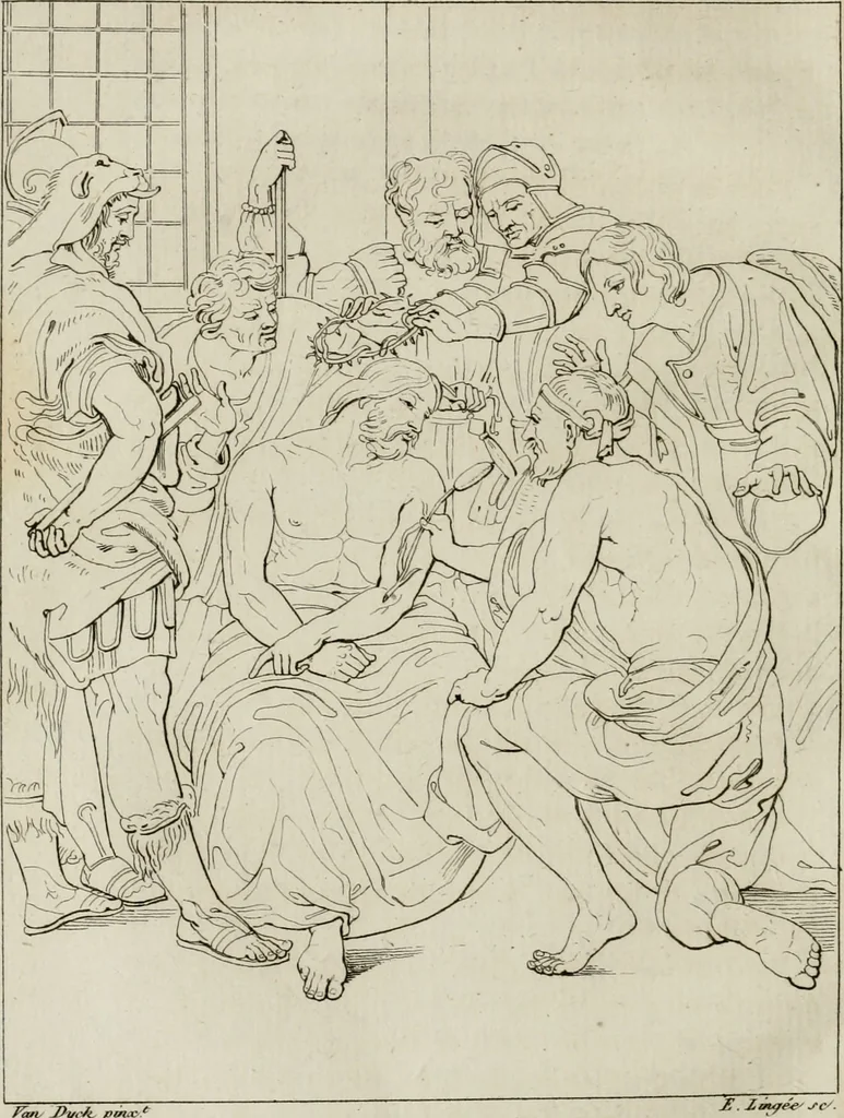 An illustration from Annales du musée et de l'école moderne des beaux-arts : recueil de gravures au trait, d'après les principaux ouvrages de peinture, sculpture, ou projets d'architecture, qui, chaque année, ont remporté le prix, soit aux écoles spéciales, soit aux concours nationaux : les productions des artistes en tous genres, qui, aux différentes expositions, ont été citées avec éloges : les morceaux les plus estimés ou inédits de la galerie de peinture : la suite complète de celle des antiques : édifices anciens et modernes, etc., 1800, leaf 149