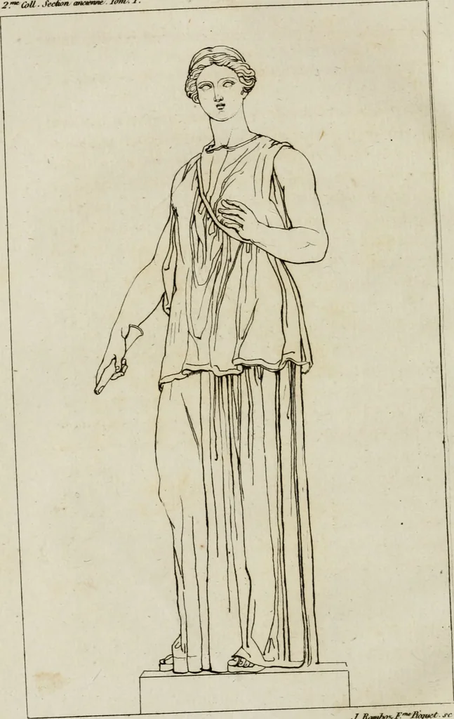 An illustration from Annales du musée et de l'école moderne des beaux-arts : recueil de gravures au trait, d'après les principaux ouvrages de peinture, sculpture, ou projets d'architecture, qui, chaque année, ont remporté le prix, soit aux écoles spéciales, soit aux concours nationaux : les productions des artistes en tous genres, qui, aux différentes expositions, ont été citées avec éloges : les morceaux les plus estimés ou inédits de la galerie de peinture : la suite complète de celle des antiques : édifices anciens et modernes, etc., 1800, leaf 177