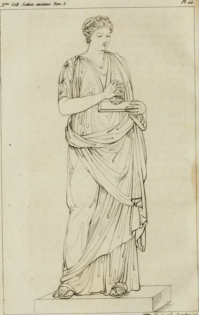 An illustration from Annales du musée et de l'école moderne des beaux-arts : recueil de gravures au trait, d'après les principaux ouvrages de peinture, sculpture, ou projets d'architecture, qui, chaque année, ont remporté le prix, soit aux écoles spéciales, soit aux concours nationaux : les productions des artistes en tous genres, qui, aux différentes expositions, ont été citées avec éloges : les morceaux les plus estimés ou inédits de la galerie de peinture : la suite complète de celle des antiques : édifices anciens et modernes, etc., 1800, leaf 185