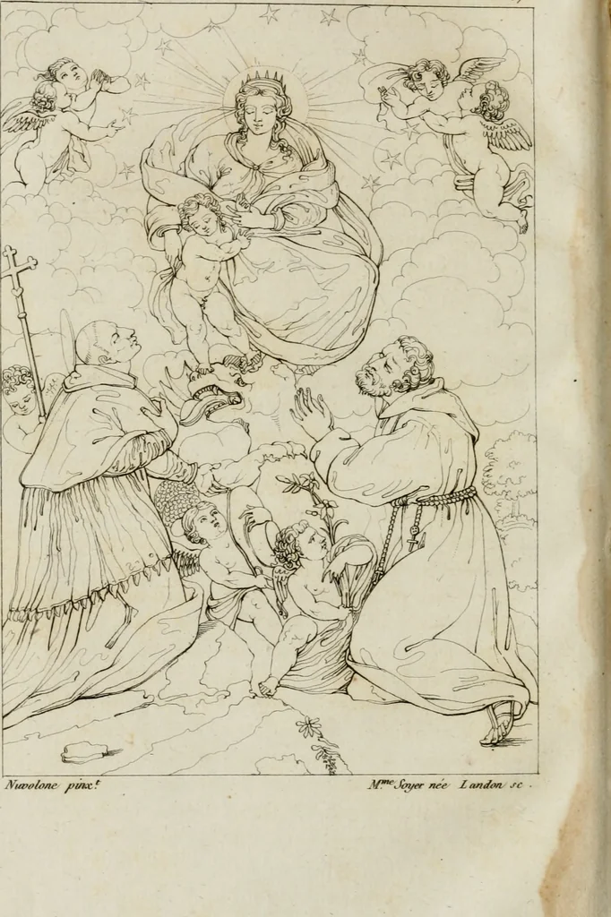 An illustration from Annales du musée et de l'école moderne des beaux-arts : recueil de gravures au trait, d'après les principaux ouvrages de peinture, sculpture, ou projets d'architecture, qui, chaque année, ont remporté le prix, soit aux écoles spéciales, soit aux concours nationaux : les productions des artistes en tous genres, qui, aux différentes expositions, ont été citées avec éloges : les morceaux les plus estimés ou inédits de la galerie de peinture : la suite complète de celle des antiques : édifices anciens et modernes, etc., 1800, leaf 197