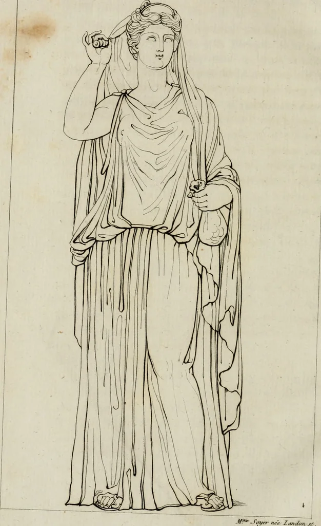 An illustration from Annales du musée et de l'école moderne des beaux-arts : recueil de gravures au trait, d'après les principaux ouvrages de peinture, sculpture, ou projets d'architecture, qui, chaque année, ont remporté le prix, soit aux écoles spéciales, soit aux concours nationaux : les productions des artistes en tous genres, qui, aux différentes expositions, ont été citées avec éloges : les morceaux les plus estimés ou inédits de la galerie de peinture : la suite complète de celle des antiques : édifices anciens et modernes, etc., 1800, leaf 209