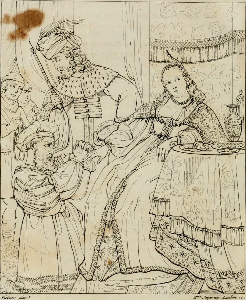 An illustration from Annales du musée et de l'école moderne des beaux-arts : recueil de gravures au trait, d'après les principaux ouvrages de peinture, sculpture, ou projets d'architecture, qui, chaque année, ont remporté le prix, soit aux écoles spéciales, soit aux concours nationaux : les productions des artistes en tous genres, qui, aux différentes expositions, ont été citées avec éloges : les morceaux les plus estimés ou inédits de la galerie de peinture : la suite complète de celle des antiques : édifices anciens et modernes, etc., 1800, leaf 213